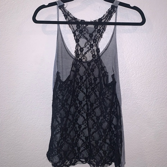 NWOT Tank Top Solid Grey Front, Lace Black Back - Picture 5 of 7